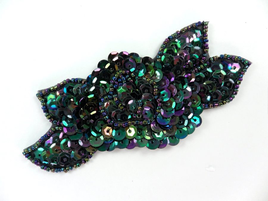 Flower Applique Black AB Sequin Beaded Patch 3.5 F43