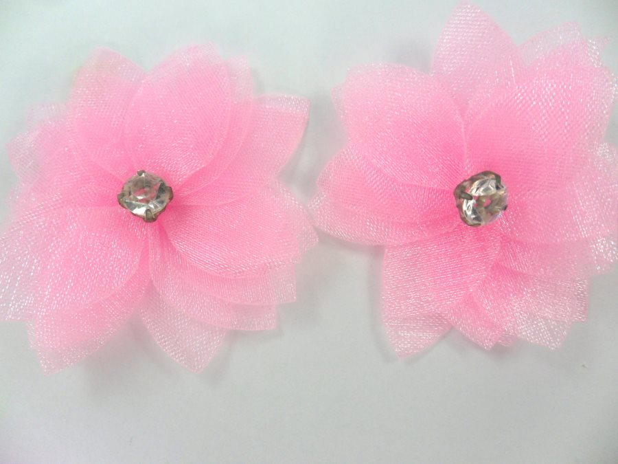 Set of Two Pink Flowers Appliques 1.75 F73