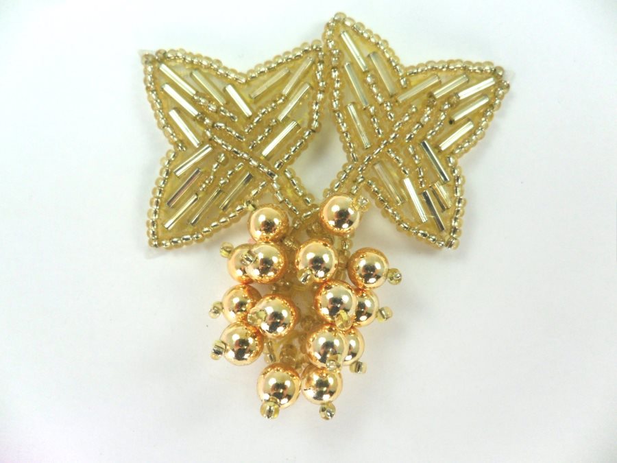 Gold Beaded Grape Cluster Dangle Applique 2.25 F57