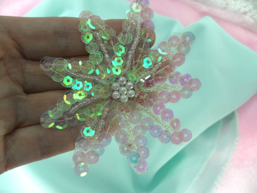 Flower Applique Crystal AB Sequin Beaded Patch 3 F33