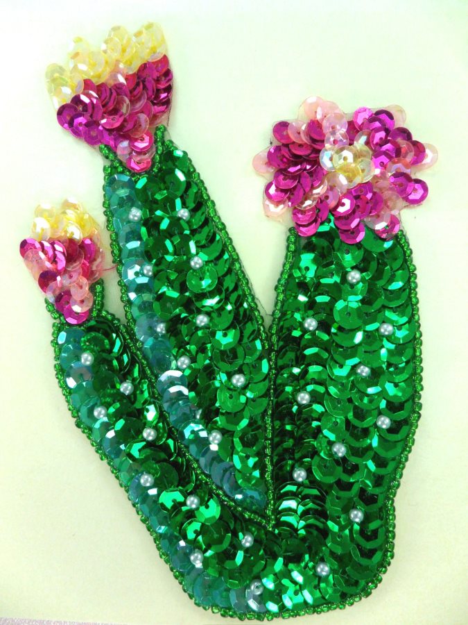 Self Adhesive Cactus Flower Applique Beaded Sequin Patch 5 LC1676