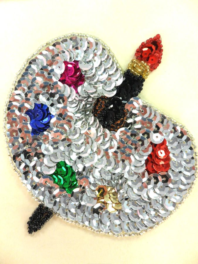 Paint Brush and Paint Beaded Sequin Applique 4.5 LC1644