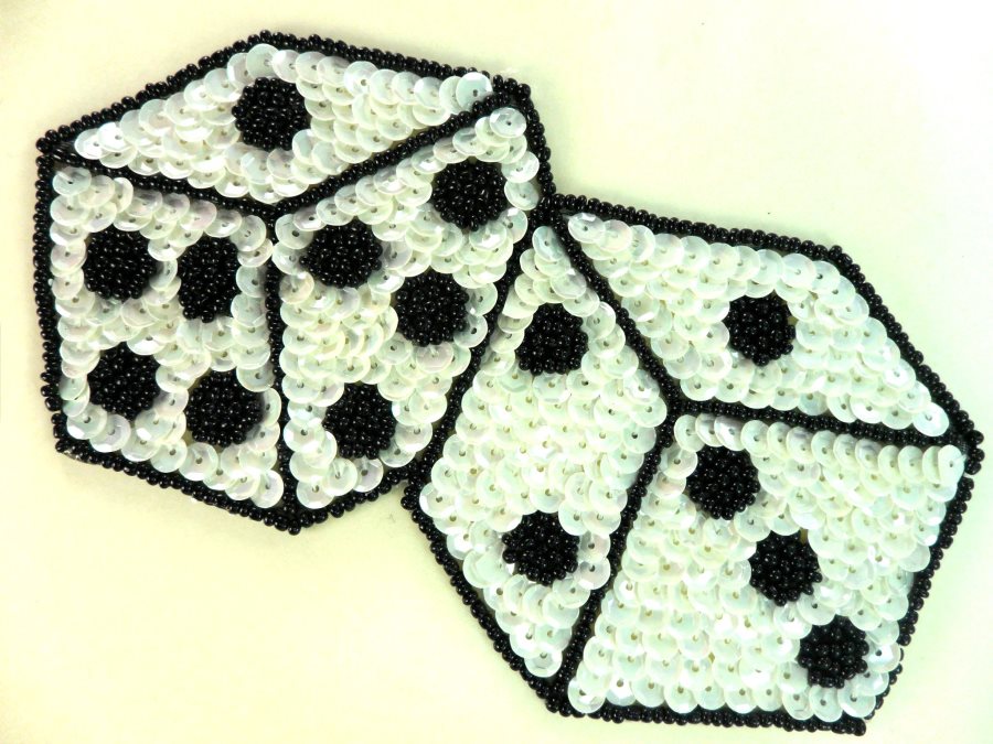 Self Adhesive Double Dice Applique Beaded Sequin Patch 5.5 LC1663