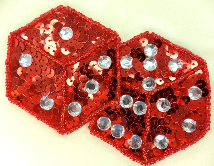 Self Adhesive Red Double Dice Applique Beaded Sequin Patch 4 LC1666