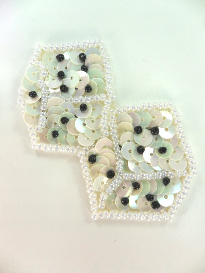 Self Adhesive White Double Dice Applique Beaded Sequin Patch 2.5 LC1665