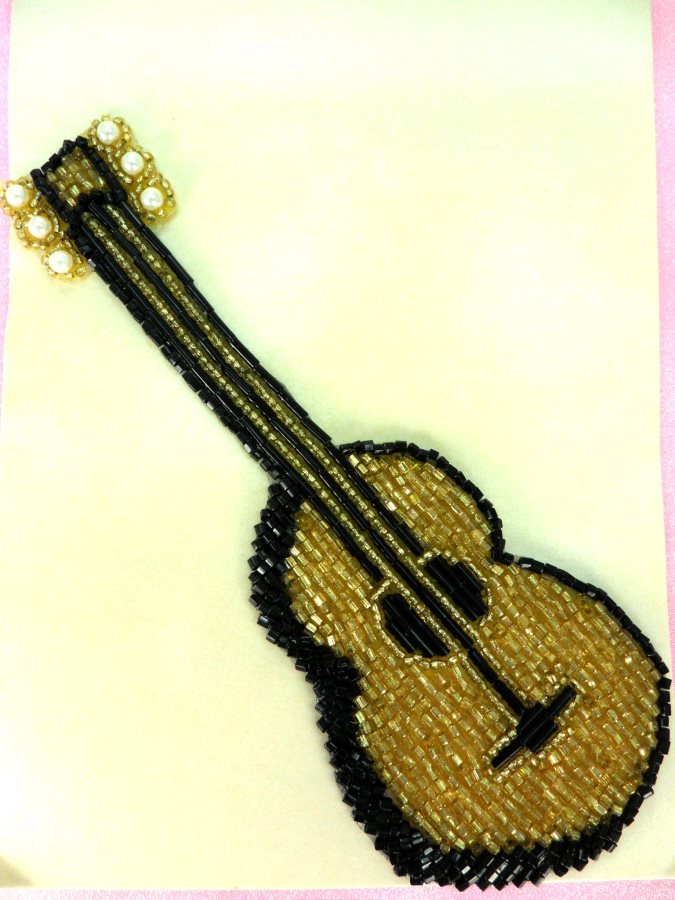 Self Adhesive Guitar Applique Beaded Sequin Patch 6 LC1633