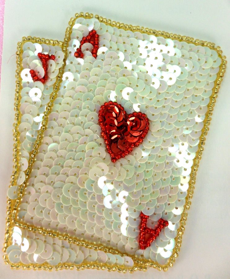 Self Adhesive Playing Cards Applique Beaded Sequin Patch 4 LC1662