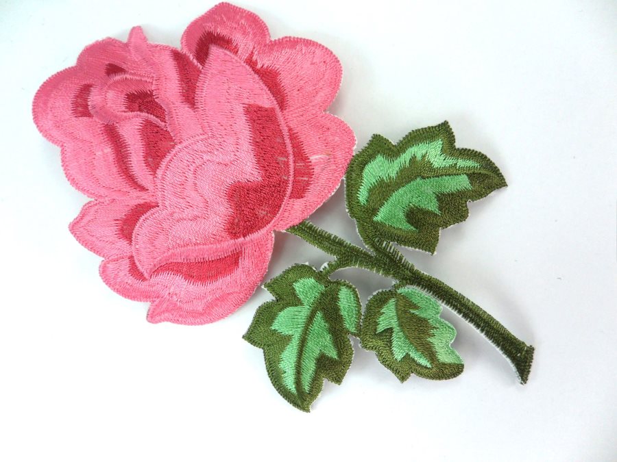 Rose Embroidered Pink Mauve Applique Patch 5.25 F63