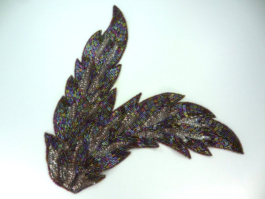Bodice Sequin Beaded Applique Bronze AB Patch 10 F68
