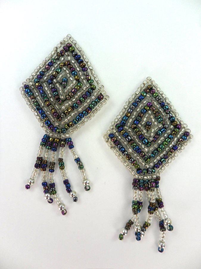 Set of Two Multicolored Beaded Dangle Appliques 2.75 F54
