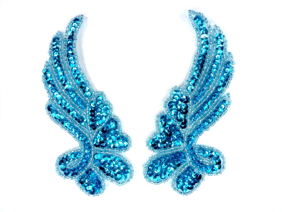 Sequin Appliques Turquoise Beaded Mirror Pair Dance Costume Patch 7 XR388X