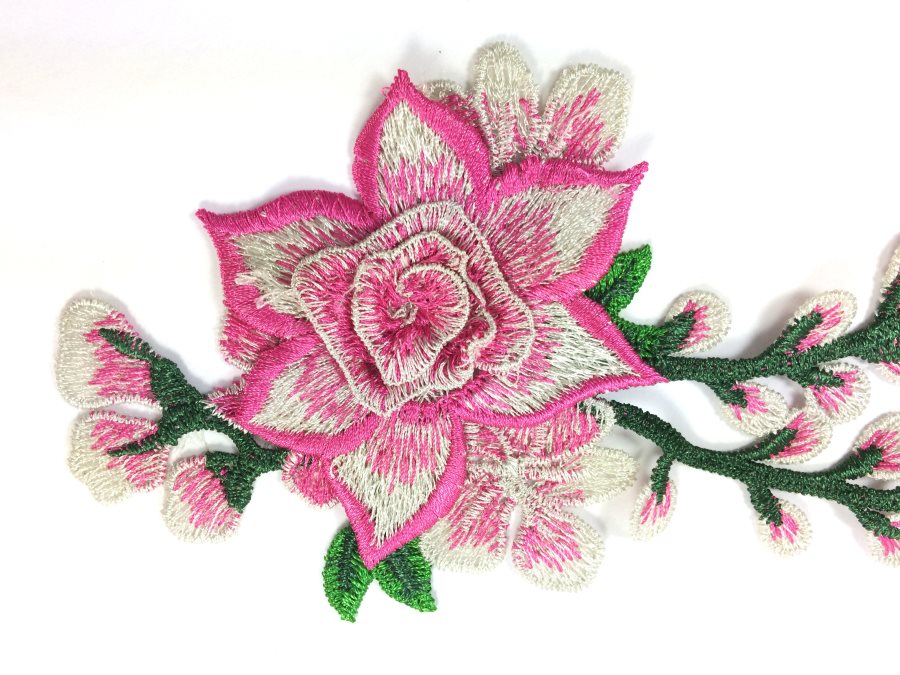 3D Embroidered Applique Pink Ivory Single Floral Vine Sewing Supply Clothing Patch 9 BL160