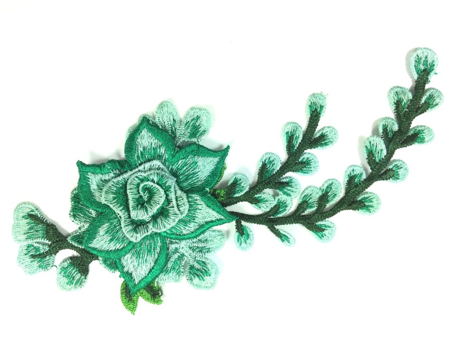 3D Embroidered Applique Green Single Floral Vine Sewing Supply Clothing Patch 9 BL160