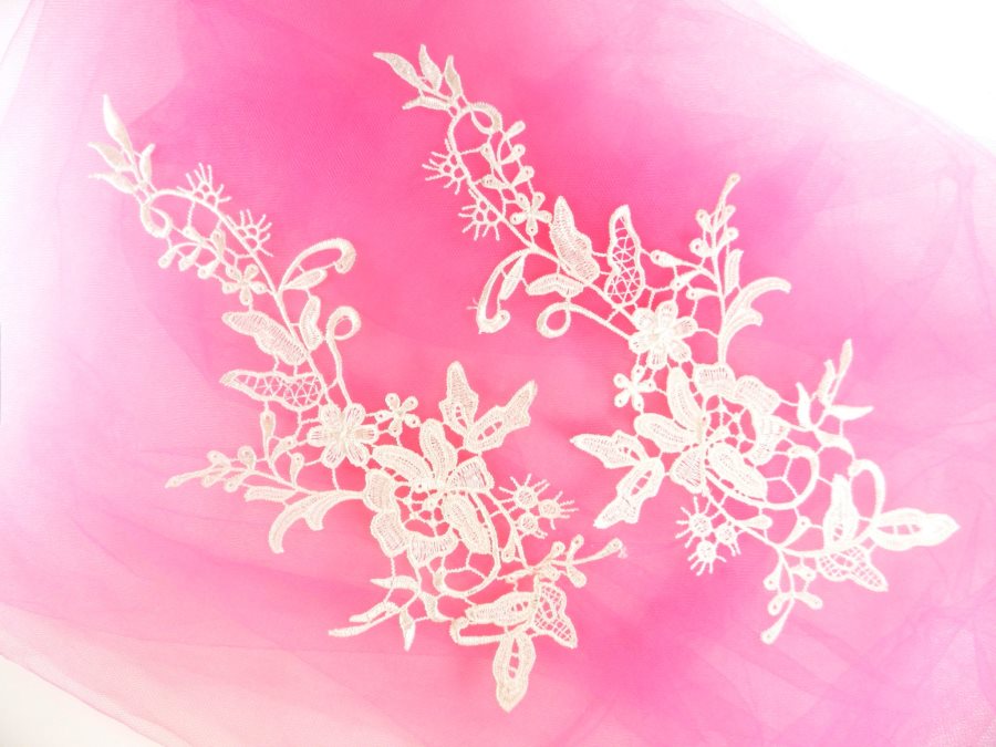 Dark Ivory Embroidered Floral Appliques Venice Lace Mirror Pairs 10 GB693X