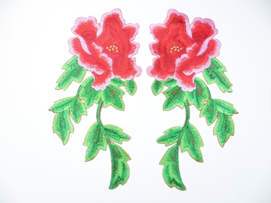 Red Pink Embroidered Appliques Floral Mirror Pairs 7.5 GB695X