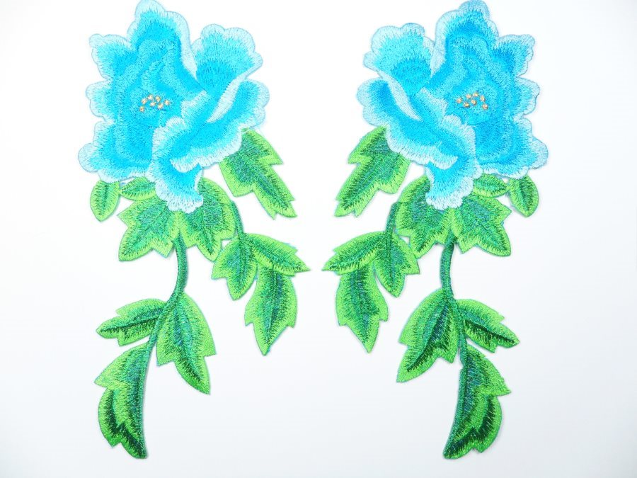 Turquoise Embroidered Appliques Floral Mirror Pairs 7.5 GB695X