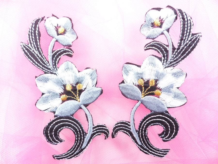 Gray Embroidered Appliques Floral Mirror Pairs 3.75 GB696X
