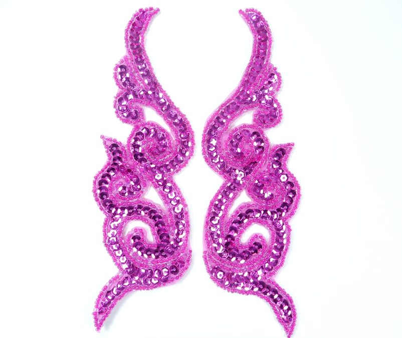 Sequin Appliques Beaded Scroll Mirror Pair Patch Iron on 7 JB233X