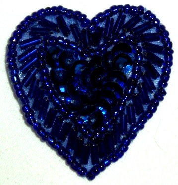 LC311  Blue Heart Sequin Beaded Applique  1.75
