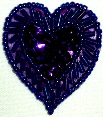 LC311  Purple Heart Sequin Beaded Applique  1.75