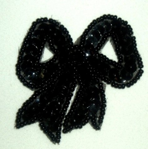LC359  Black Bow Sequin Beaded Applique  2.25