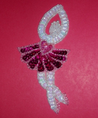 E017 S Fuchsia Ballerina Sequin Beaded Applique 4.75