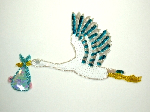 E052 Blue Flying Stork Sequin Beaded Applique 8
