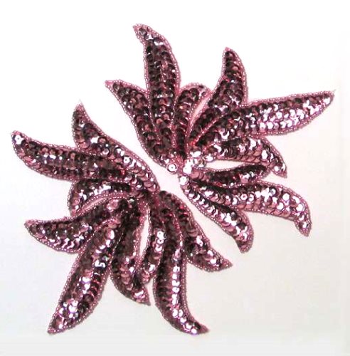 E310 Mauve Seaweed Applique Mirror Pair Sequin Nautical Patch 6.25\