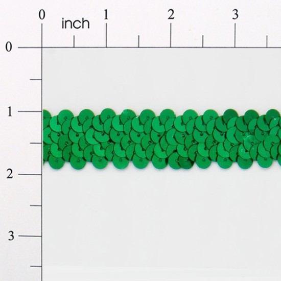 E4412   Kelly Green Sequin Stretch 2 Row Sewing Trim 1