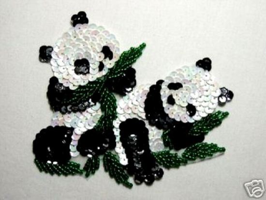 K9305  Panda Bear Sequin Beaded Applique 4.5