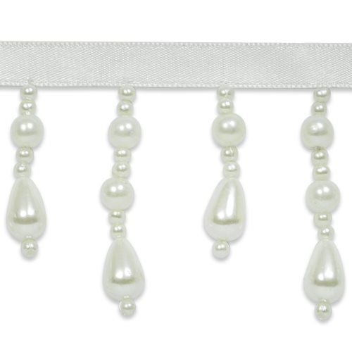 E7093 Elegant Teardrop Ivory Pearl Beaded Dangle Fringe Trim