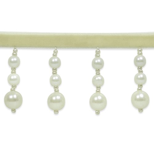 E7095 Elegant Ivory Pearl Triple Ball Beaded Dangle Fringe Trim