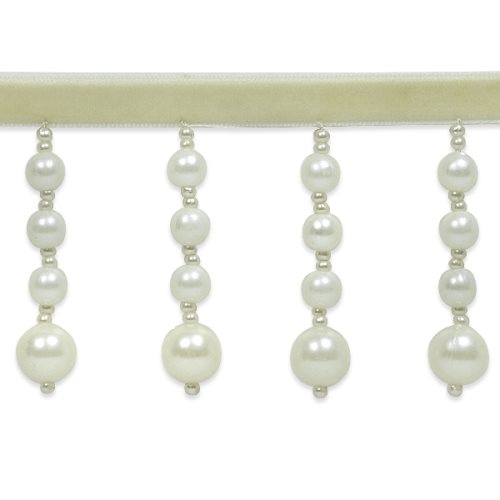 E7096 Elegant Ivory Pearl 4 Ball Beaded Dangle Fringe Trim