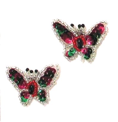E709 (Set of 2) Rainbow Butterfly Applique Sequin Beaded 1.25