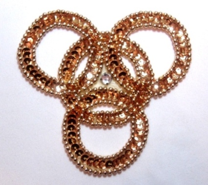 E833  Gold Wedding Rings Sequin Beaded Applique 4.25