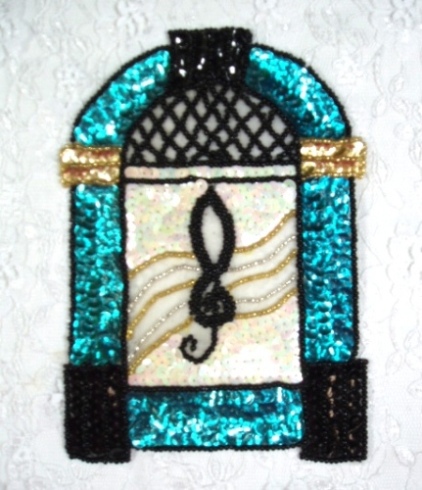 EA23  Turquoise JukeBox Sequin Beaded Applique 4.5