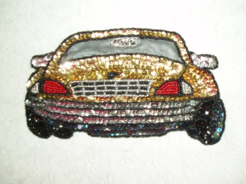 EA25  Gold Car Sequin Beaded Applique 7