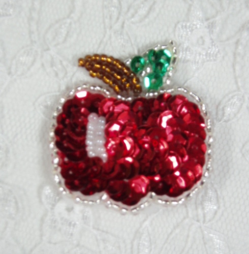 EA33  Apple Pin Sequin Beaded Applique 1.75