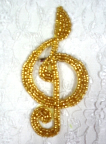 EA34  Gold G Clef Beaded Musical Applique 4