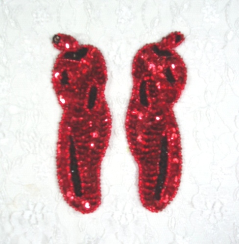 EA38  Red Pepper Mirror Pair Sequin Beaded Applique 4.25