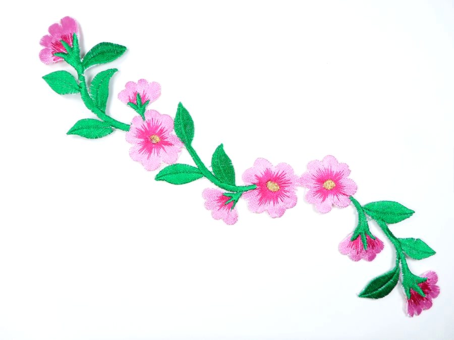 Floral Embroidered Applique Pink Dance Costume Craft Patch 9.5 GB720