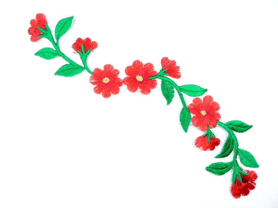 Floral Embroidered Applique Red Dance Costume Craft Patch 9.5 GB720