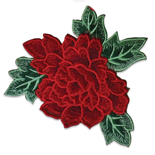 Red Rose Embroidered Applique Iron On Patch