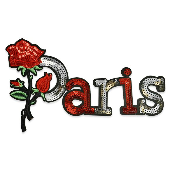 Applique Embroidered Sequin Black Red Silver Paris Rose Motif 9.5 ESA6426