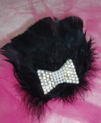 FB33 Black Bow Rhinestone Feather Applique Brooch 5