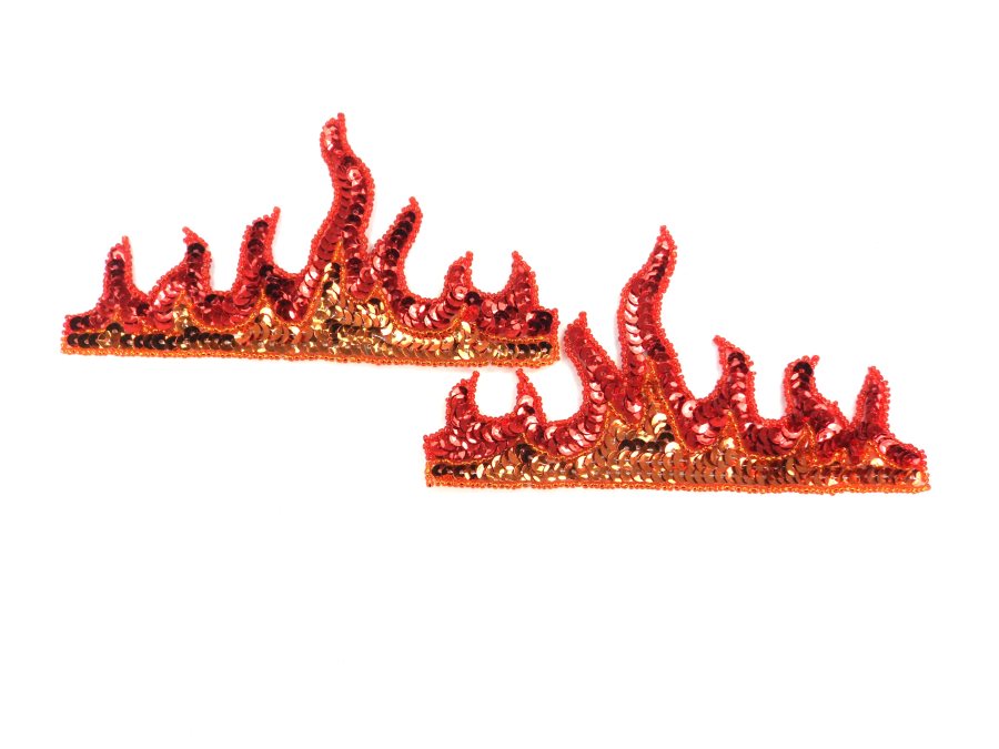 Appliques Flames Edge Border Red Orange Sequin Beaded Mirror Pair Hot Fix 6" JB323X