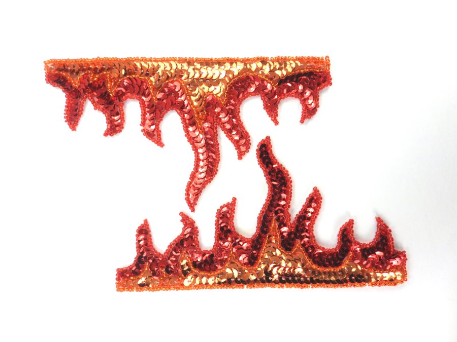 Appliques Flames Edge Border Red Orange Sequin Beaded Mirror Pair Hot Fix 6" JB323X