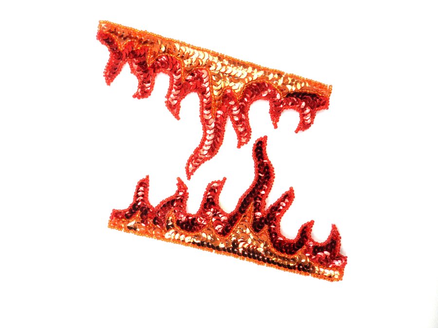 Appliques Flames Edge Border Red Orange Sequin Beaded Mirror Pair Hot Fix 6" JB323X
