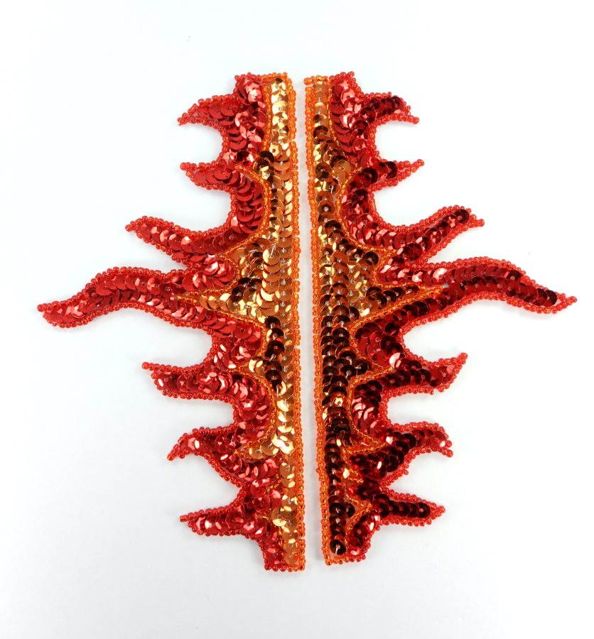 Appliques Flames Edge Border Red Orange Sequin Beaded Mirror Pair Hot Fix 6" JB323X
