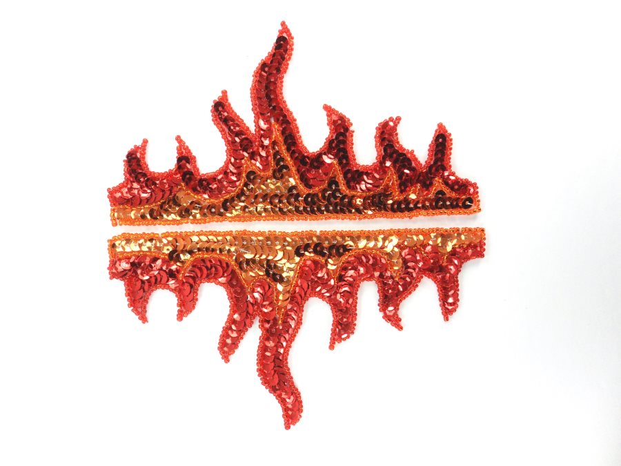 Appliques Flames Edge Border Red Orange Sequin Beaded Mirror Pair Hot Fix 6" JB323X